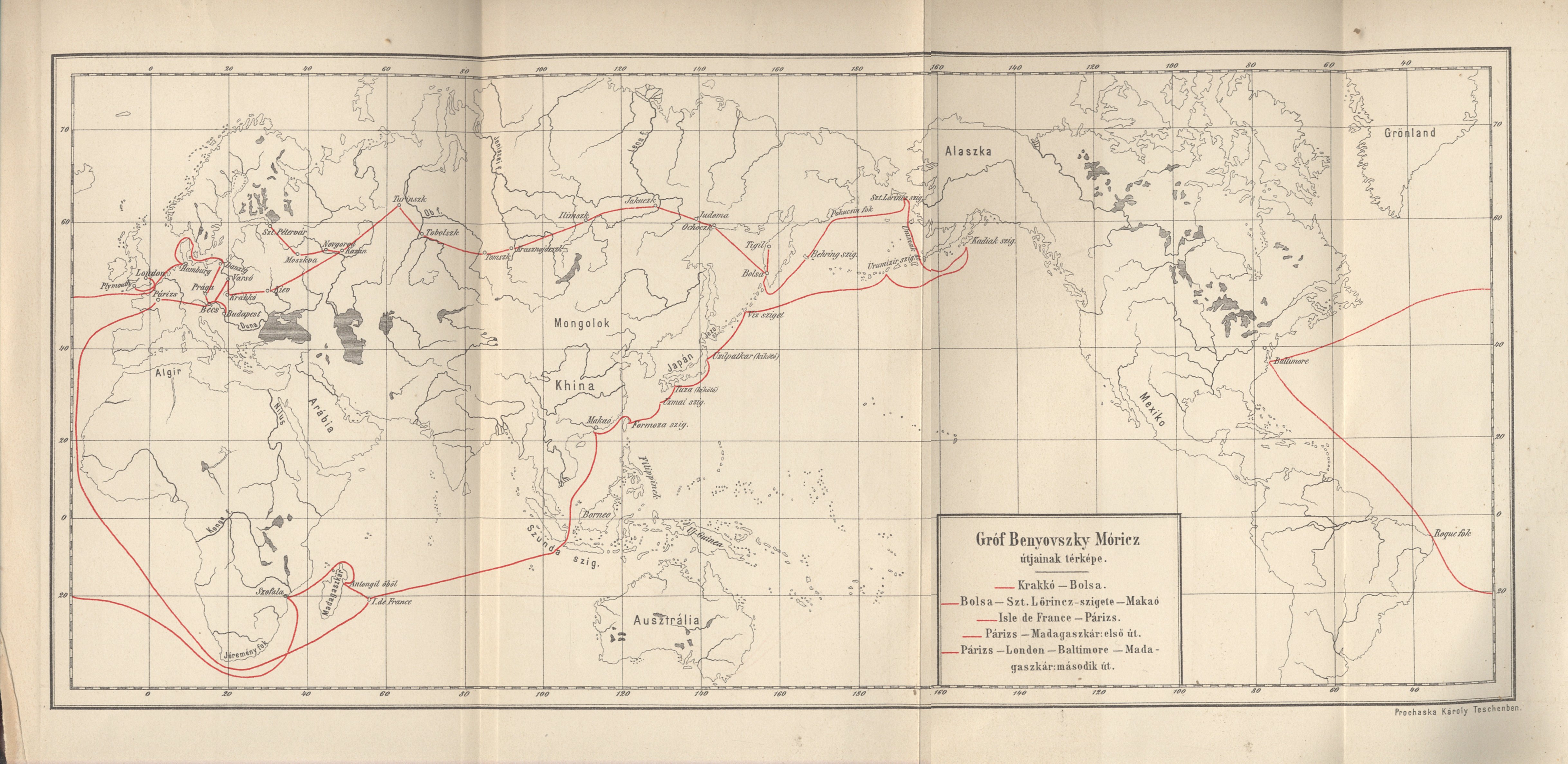 Mor Jokai's map of Benyovszky's global travels (1891)