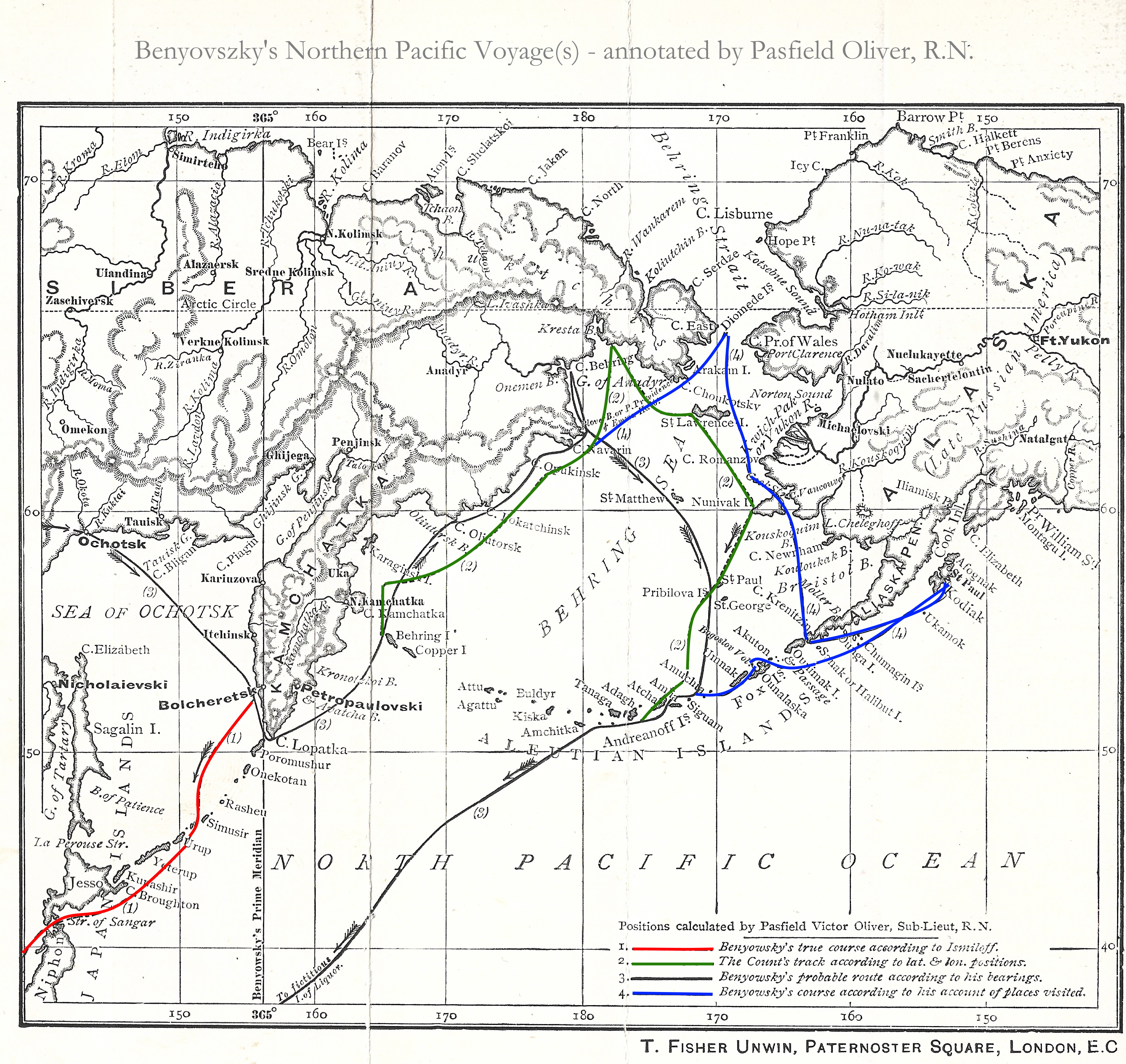 Pasfield Oliver's map of Benyovszky's voyages in the Far East (1893)