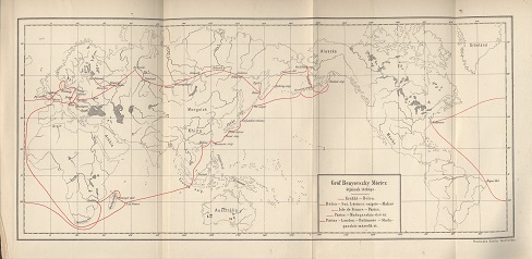 Mor Jokai's map of Benyovszky's global travels