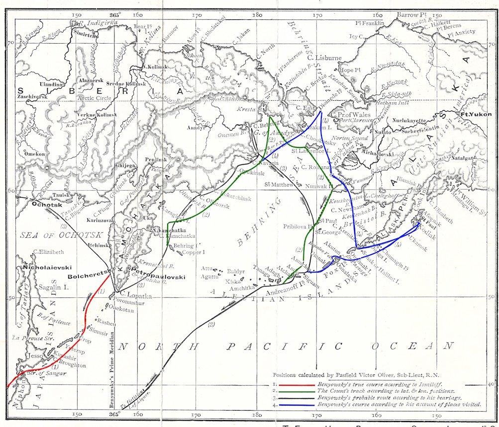 Map of Benyovszky`s voyage - click to view full-size